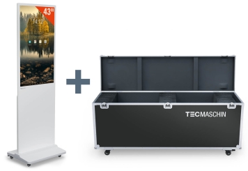 Totem numérique mobile DKS-LED43 avec mallette de transport, Blanc, 43 in présentoir, Android 11, TecMaschin 