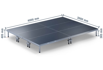 4 m x 3 m Mobiel podium EBM850/2, 405 mm hoog, 6 x modules, 850 kg max. belasting 