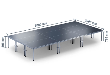 6 m x 3 m Mobiel podium EBM850/2, 805 mm hoog, 9 x modules, 850 kg max. belasting 
